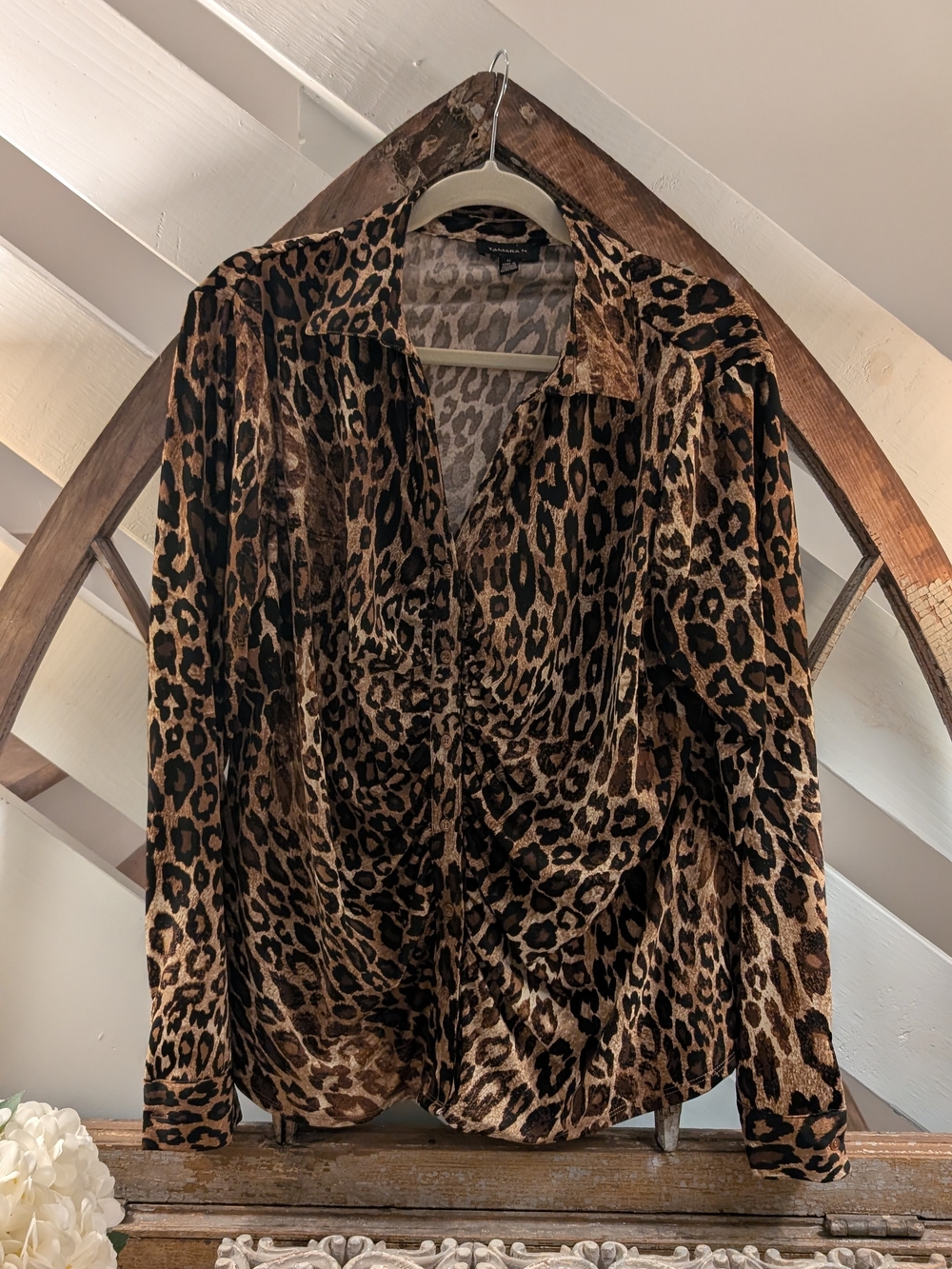 Leopard Print Button-Up Shirt - Brown/Black